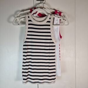 Lot of Three Tank Tops Black White Stripe, Red White Stripe , White Size S and M